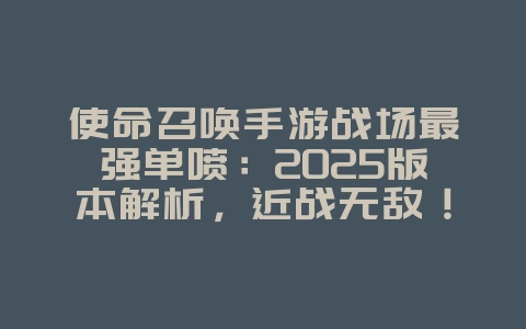 使命召唤手游战场最强单喷：2025版本解析，近战无敌！_游戏攻略_36397绿色下载网
