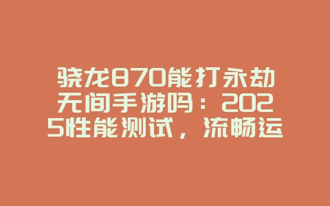骁龙870能打永劫无间手游吗：2025性能测试，流畅运行无压力！_游戏资讯_36397绿色下载网