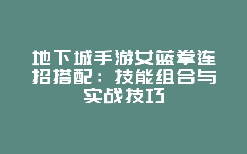 地下城手游女蓝拳连招搭配：技能组合与实战技巧_游戏攻略_36397绿色下载网