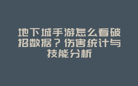 地下城手游怎么看破招数据？伤害统计与技能分析_游戏攻略_36397绿色下载网