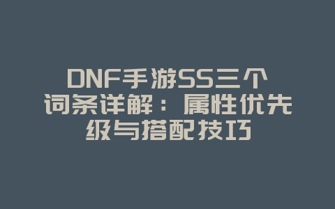 DNF手游SS三个词条详解：属性优先级与搭配技巧_游戏攻略_36397绿色下载网