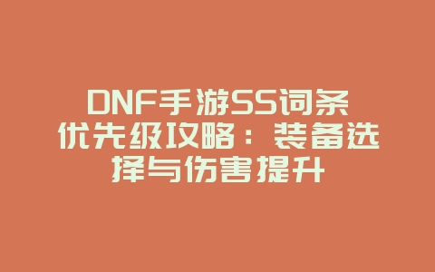 DNF手游SS词条优先级攻略：装备选择与伤害提升_游戏攻略_36397绿色下载网