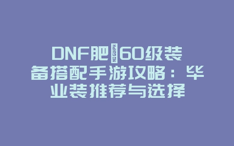 DNF肥鯮60级装备搭配手游攻略：毕业装推荐与选择_游戏攻略_36397绿色下载网