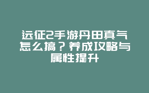 远征2手游丹田真气怎么搞？养成攻略与属性提升_游戏攻略_36397绿色下载网