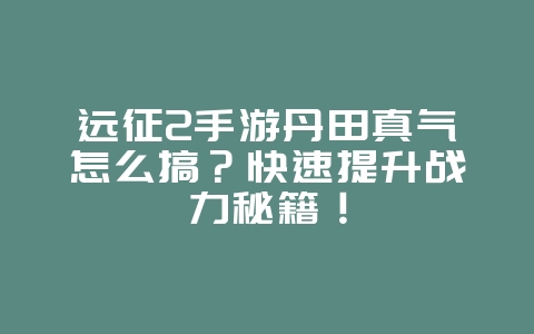 远征2手游丹田真气怎么搞？快速提升战力秘籍！_游戏攻略_36397绿色下载网