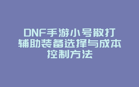 DNF手游小号散打辅助装备选择与成本控制方法_游戏攻略_36397绿色下载网