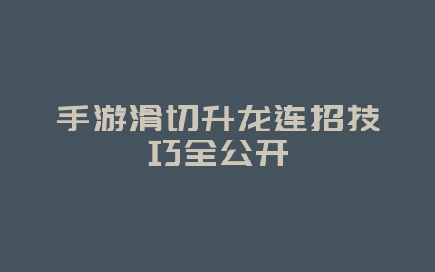 手游滑切升龙连招技巧全公开_游戏攻略_36397绿色下载网