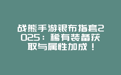 战熊手游银布指套2025:稀有装备获取与属性加成!