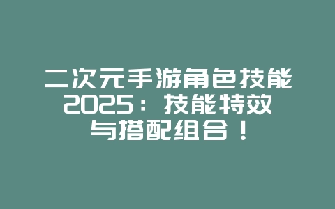 二次元手游角色技能2025：技能特效与搭配组合！_游戏攻略_36397绿色下载网