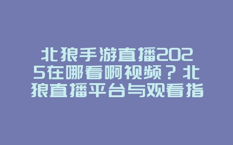 北狼手游直播2025在哪看啊视频？北狼直播平台与观看指南！_游戏资讯_36397绿色下载网