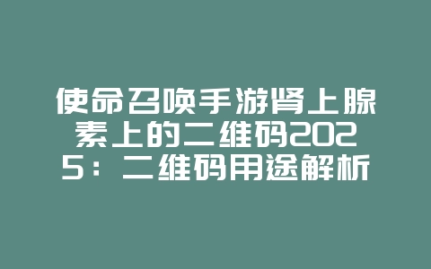 使命召唤手游肾上腺素上的二维码2025：二维码用途解析与活动奖励！_游戏资讯_36397绿色下载网