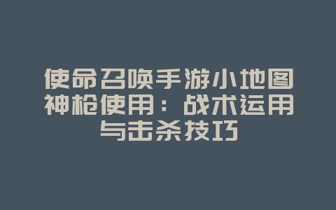 使命召唤手游小地图神枪使用：战术运用与击杀技巧_游戏攻略_36397绿色下载网