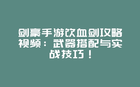 剑豪手游饮血剑攻略视频:武器搭配与实战技巧!_游戏攻略_36397绿色下载网 剑豪手游饮血剑攻略视频:武器搭配与实战技巧!_游戏攻略_36397绿色下载网