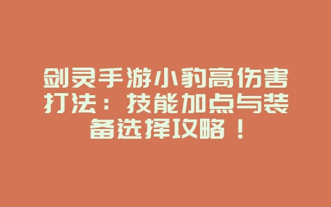 剑灵手游小豹高伤害打法：技能加点与装备选择攻略！_游戏攻略_36397绿色下载网