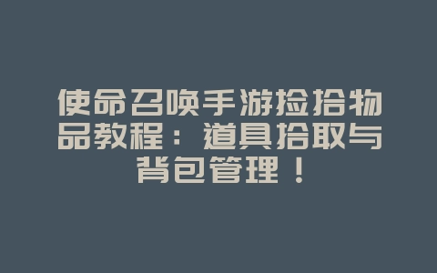 使命召唤手游捡拾物品教程：道具拾取与背包管理！_游戏攻略_36397绿色下载网