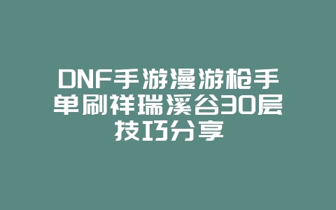 DNF手游漫游枪手单刷祥瑞溪谷30层技巧分享_游戏攻略_36397绿色下载网